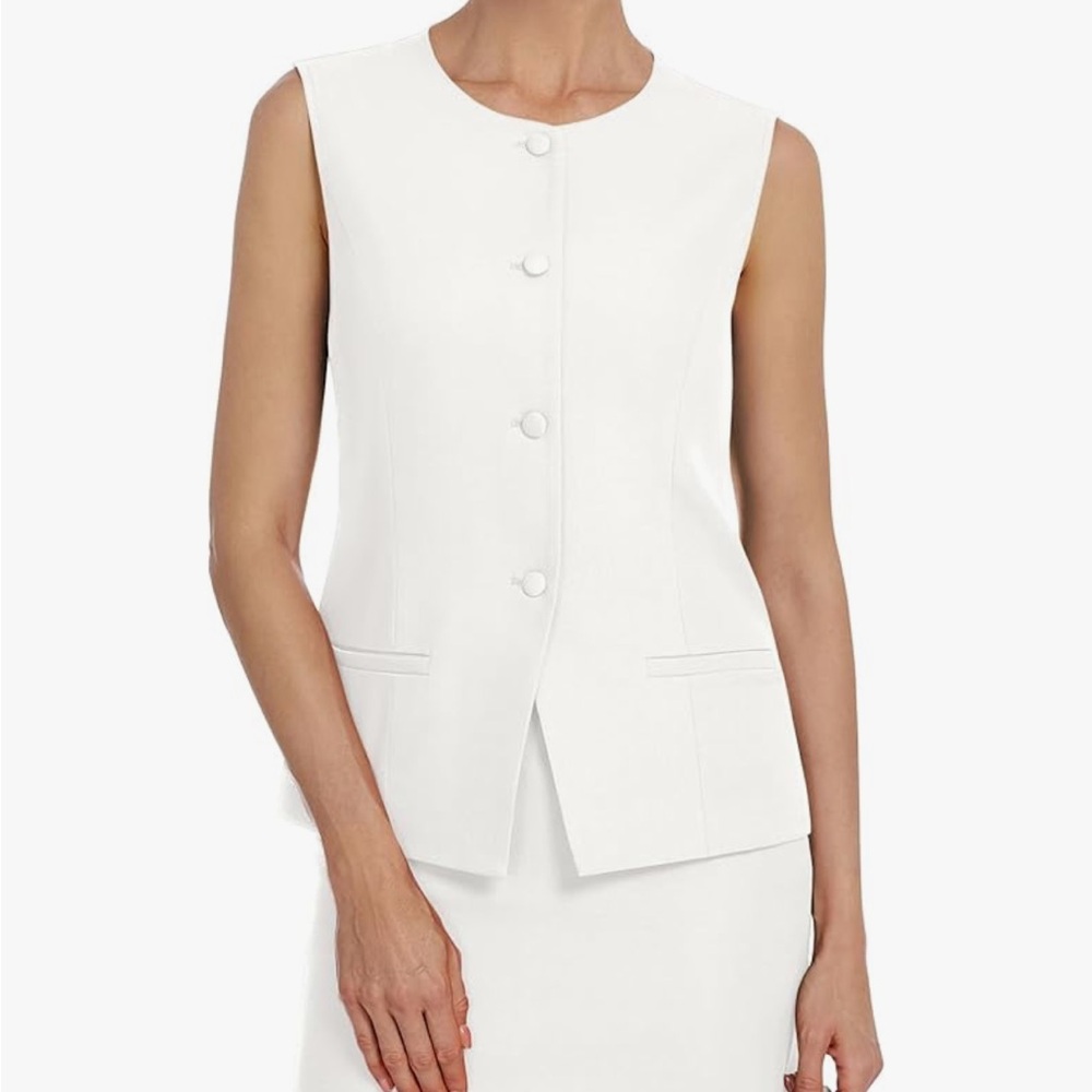 Elegant White Sleeveless Business Casual Suit Skirt Set
